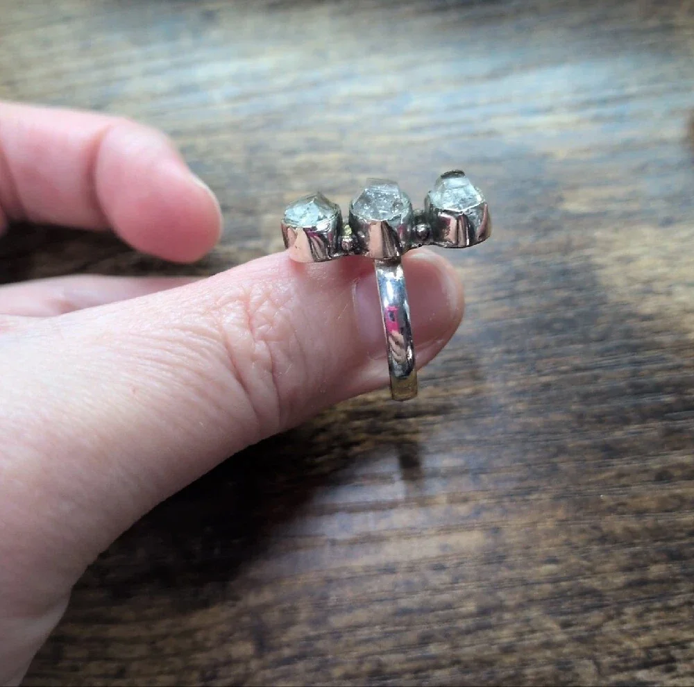 Sterling Silver Triple Raw Cut Herkimar Diamond Ring